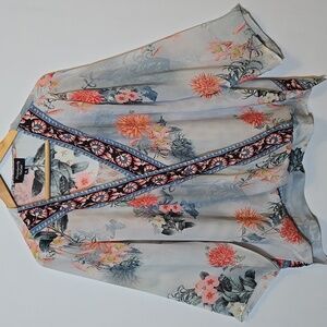 Feathers by Tolani Floral Cupro Wrap Blouse Top Size XL